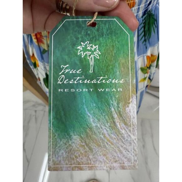 True Destinations Resort Wear Cotton Maxi Dress Tropical Print Tie Shoulder M - Picture 4 of 7